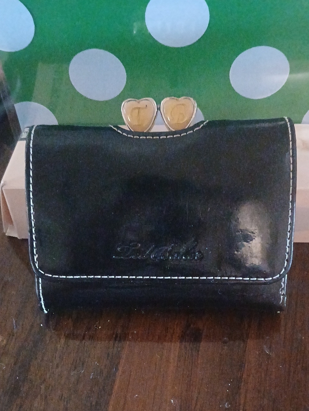 Ted Baker Black Pantent Leather Wallet with Heart Kiss-Lock Closure